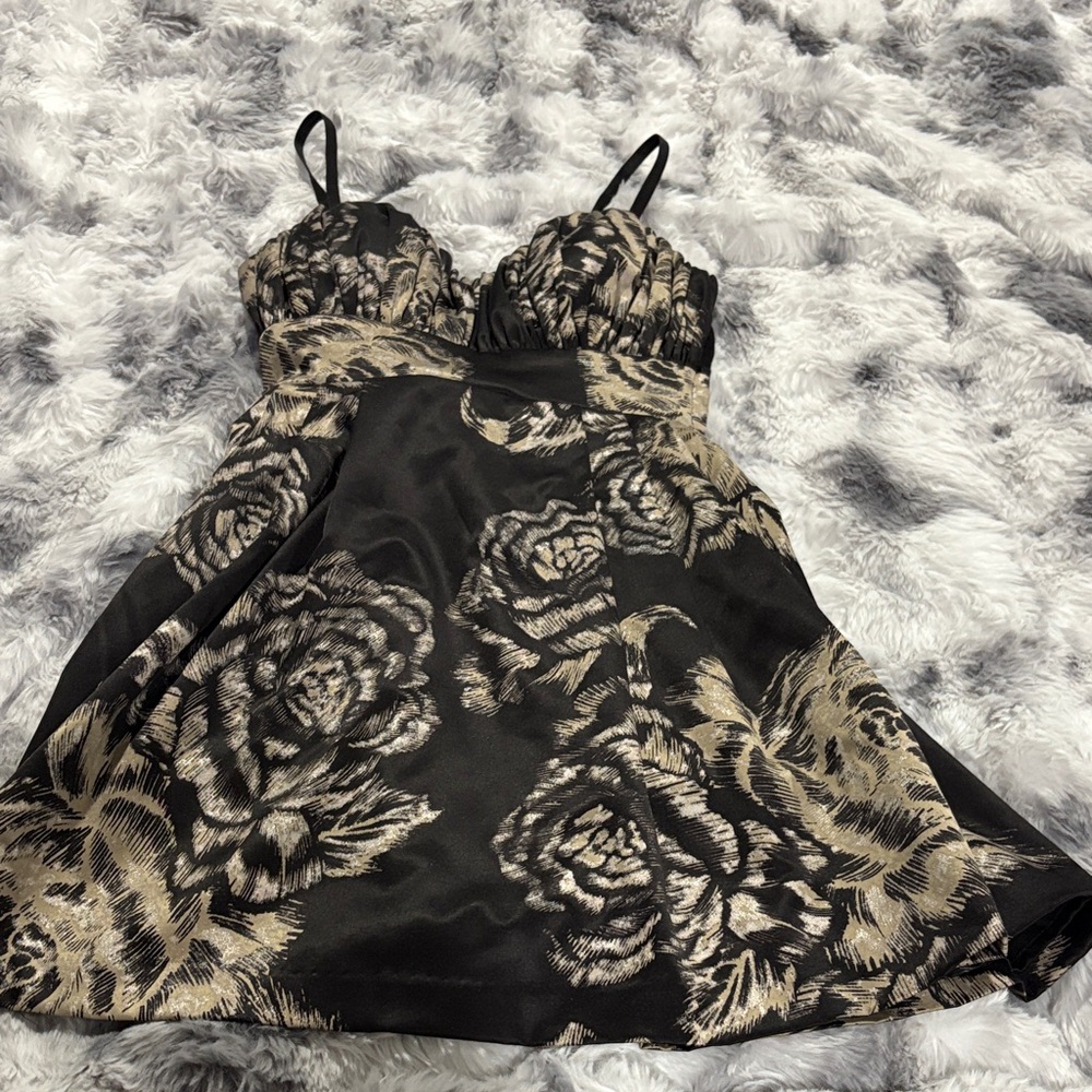 Guess Black and Gold Floral Dress
